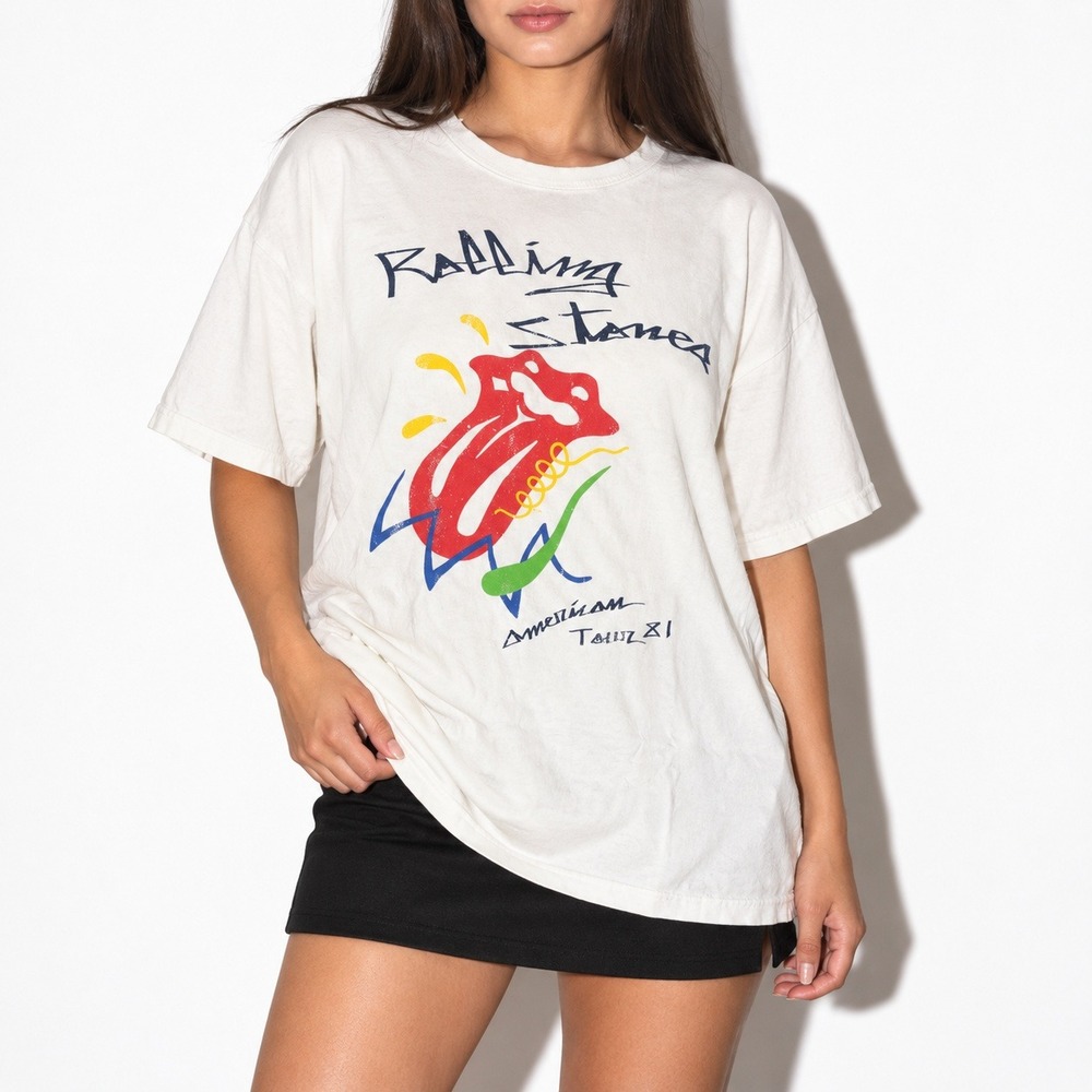 Rolling Stones T Shirt American Tour 81 Graphic Womens 2XL Oversized White Shirt